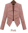 Irregular Shirring V-neck Long Sleeves Imitation Fur Blazer Coat - OhYoursFashion - 6