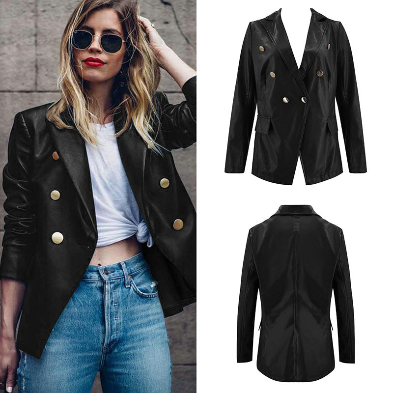 Double Breasted PU Blazer