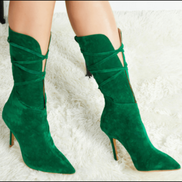 Sexy Suede Green Point Toe High Heel Calf Boots