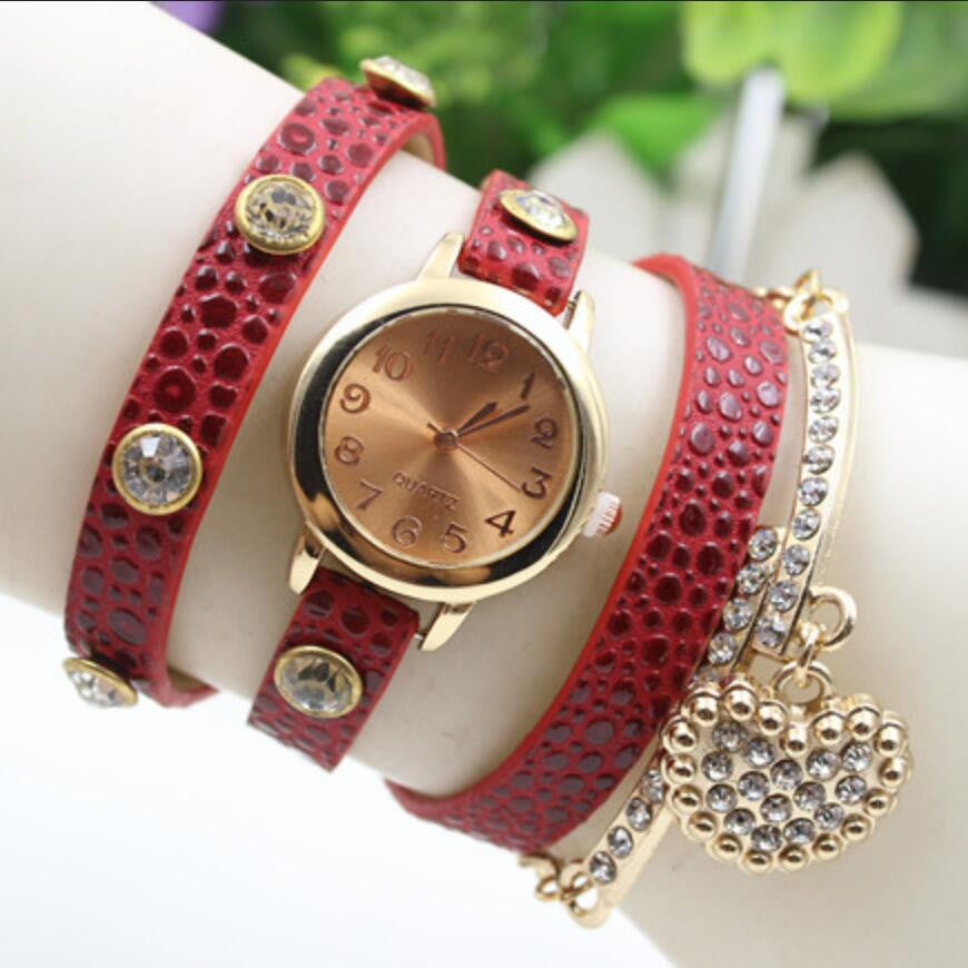 Crystal Heart PU Strap Wristwatch - Oh Yours Fashion - 2
