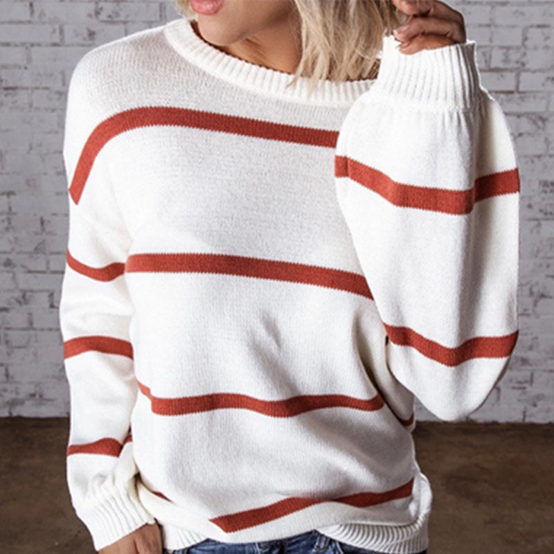 Scoop Neck Striped Knit Pullover Sweater