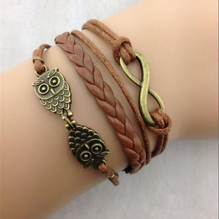 Retro Owl Multilayer Hand Knitting Leather Christmas Bracelet - Oh Yours Fashion