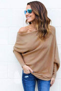 One Shoulder Long Batwing Sleeves Pure Color Loose Sweater