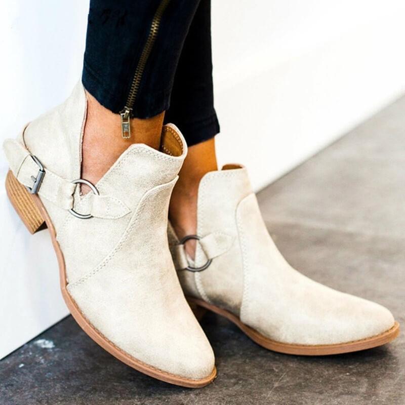 Leather Buckled Ankle Boots