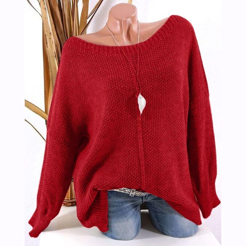 Loose  Pure Color Scoop Neck Pullover Sweater