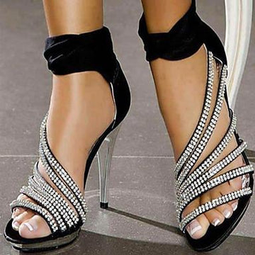 Shinning Rhinestone Leatherette Platform Stiletto Heel Sandals Heels Wedding Shoes - OhYoursFashion - 1