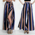 Multicolor Stripes Printed Side Split High Waist Wide Leg Pants - Oh Yours Fashion - 1