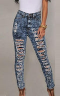 Straight Snow White Ripped Holes High Waist Skinny Plus Size Jeans - OhYoursFashion - 2