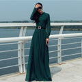 Long Sleeves Chiffon Button Decorate Pleat Long Maxi Dress - O Yours Fashion - 3