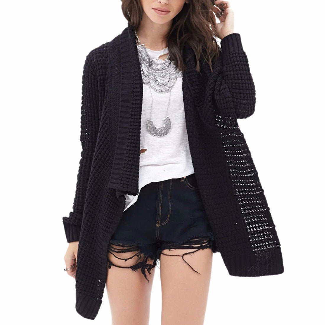 Leisure Hollow-Out Irregular Ladies Knitted Cardigan - Oh Yours Fashion - 2