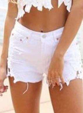 Lace Patchwork Sexy Short Tassel Rough Edges Denim Shorts - Oh Yours Fashion - 3