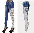 Lace Patchwork Hollow Skinny Straight High Waist Jeans - OhYoursFashion - 1