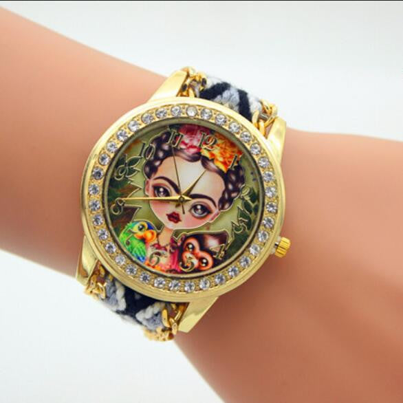Beauty Girl Print Knitting Wool Strap Watch - Oh Yours Fashion - 1