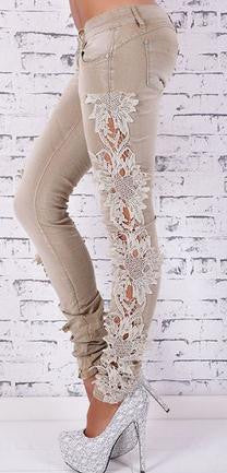 Lace Patchwork Straight Low Waist Sexy Jeans - Oh Yours Fashion - 2