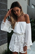 Sexy White Lace Off Shoulder Long Sleeve Jumpsuit - OhYoursFashion - 2