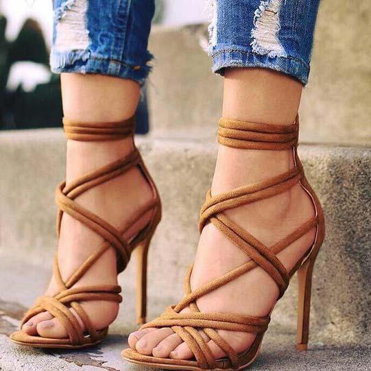 Strap Heel Lace Up Cutout Sandals