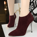 Winter Suede Point Toe Zipper High Heel Ankle Boots