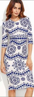 Digital Printing Blue And White Porcelain Slim Dress - Oh Yours Fashion - 2