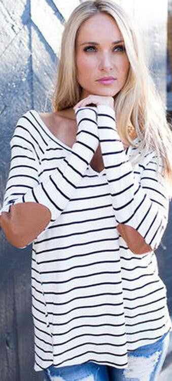 Fashion Stripe Print V Neck Long Sleeve Blouse - Oh Yours Fashion - 1