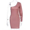 Faux Leather One Sleeve Bodycon Dress