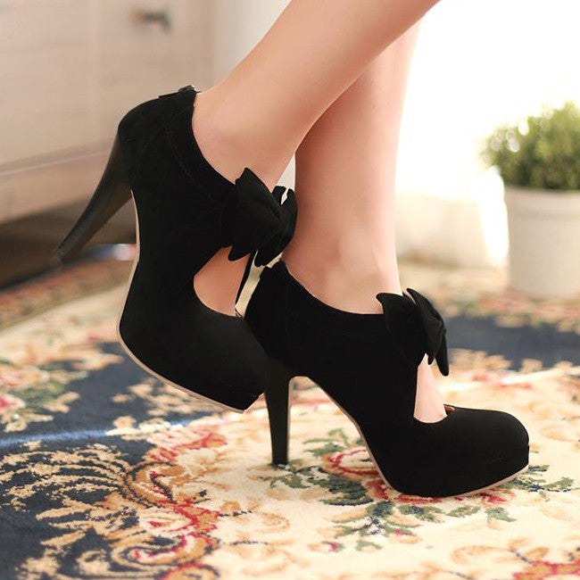 Cute Black Bow knot High Heels Fashion Shoes - OhYoursFashion - 4