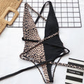 Leopard Colorblock Strappy Low Back High Cut Swimsuit