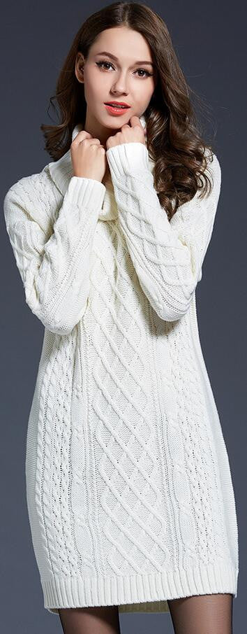 Turtle Neck Knitting Long Sweater Dress - Oh Yours Fashion - 2