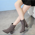 Tassels Crystal Pointed Toe Middle Chunky Heel Short Boots