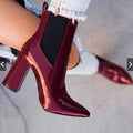 Chunky Heel Patent Leather Chelsea Boots