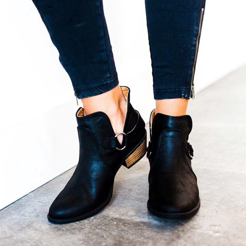 Leather Buckled Ankle Boots