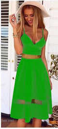 Spaghetti Strap Patchwork Crop Top with Long Skirt Two-piece Dress - OhYoursFashion - 4