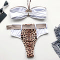 Halter Leopard Colorblock High Rise Triangle Bikinis