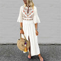 Retro Embroidered Loose Ankle Length Beach Dress