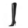 Black Leather Pointed Toe Over Knee Boots 