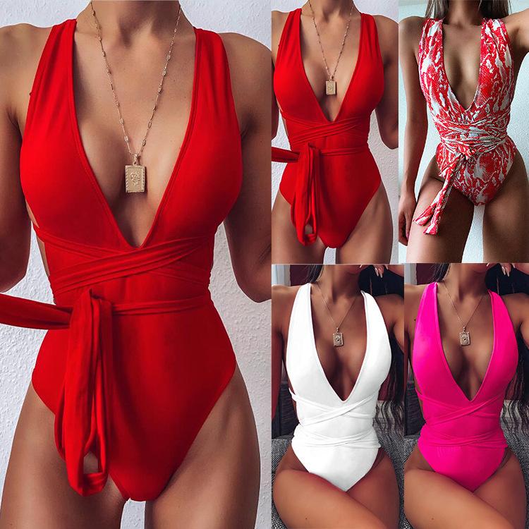 V Neck Strappy Low Back High Cut Swimsuit