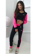 Pure Color Patchwork Hoodie with Crop Top Skinny Pants Three Pieces Set