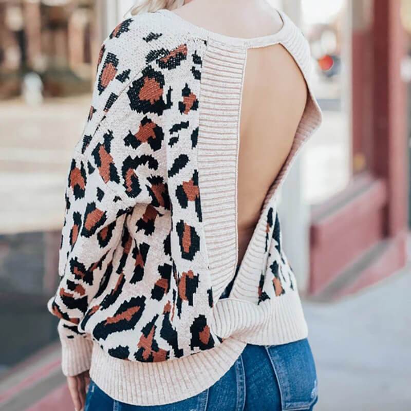 Leopard Backless Knitted Sweater