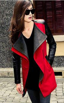 Lapel Casual Patchwork Slim Mid-length Woolen Coat - Oh Yours Fashion - 5