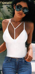 V-neck Spaghetti Strap Sleeveless Pure Color Vests - Oh Yours Fashion - 3
