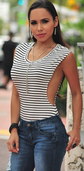 Sexy Striped Scoop Sleeveless Skinny Slim Blouse - Oh Yours Fashion - 2