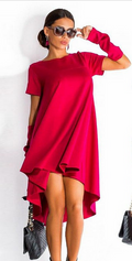 Irregular O-neck Short Sleeve Knee-length Dress - Oh Yours Fashion - 2