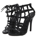 Straps Lace Up Cut Out Open Toe Stiletto High Heels Sandals