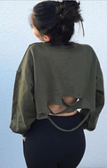 Scoop Hole Long Sleeves Casual Sexy Crop Top Sweatshirt - Oh Yours Fashion - 2