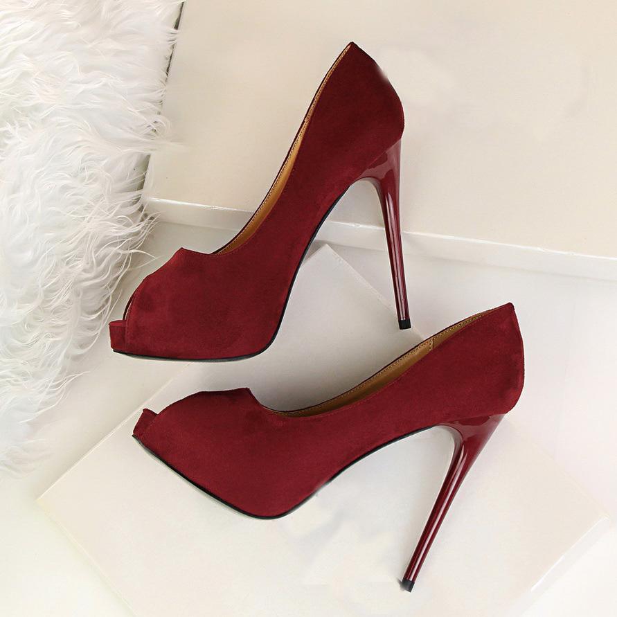 Red Strap Stiletto Suede Ankle High Heels