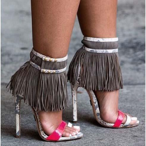 High Heel Fringe Embellished Sexy Sandals