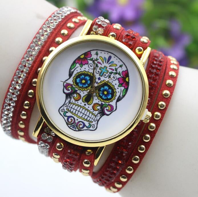 Beautiful Flower Skull Lint Bracelet Watch - Oh Yours Fashion - 9