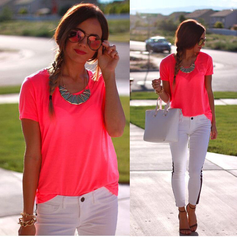 Scoop Short Sleeves Pure Color Loose Blouse - Oh Yours Fashion - 1