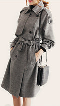 Turn-down Collar Long Sleeves Double Button Long Wool Coat - Oh Yours Fashion - 2