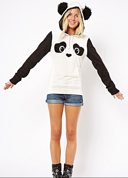 Panda Print Contrast Color Hooded Cute Sweatshirt - Oh Yours Fashion - 1