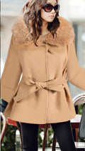 Wool Collar Long Sleeves Slim Wool Coat With Belt - Oh Yours Fashion - 2